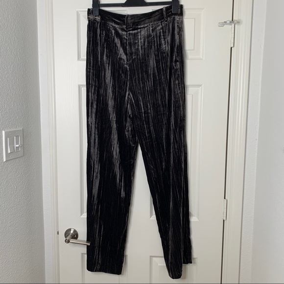 Zara Grey Crushed Velvet High-Waisted Straight Leg Trousers - Picture 8 of 14